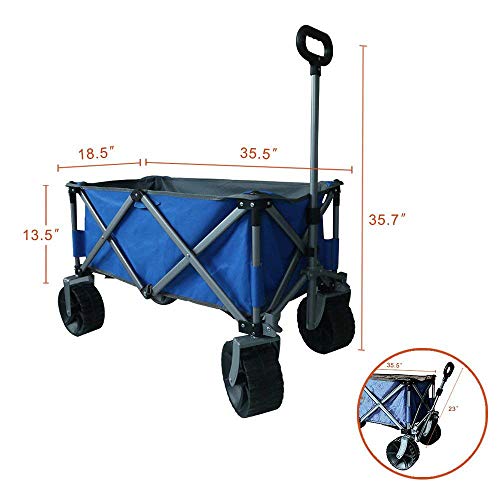 Eurmax Sports Collapsible Sturdy Steel Frame Garden Carts on Wheels Utility Beach Wagon Cart with Big Wheels,Bonus 8x8Ft Picnics Mat (Blue)