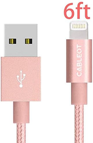 Lightning Cable, CABLEOT 6FT/2M Nylon Braided 8pin USB Charging Cables Sync and Charger Cord for iphone 7/7plus se, 6s, 6s plus, 6plus, 6,5s,iPad Mini,Compatible with iOS9 (1Pack Rose Gold)
