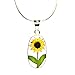 Sterling OVAL Necklace with a Real Natural Pressed Miniature SUNFLOWER (Symbol of Happiness and Light) in a TRANSPARENT Background with a 17.71 inches Sterling Silver Chain - Perfect GIFT -