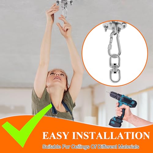 BASVII 2 Pieces Ceiling Hook Ceiling Bracket for Stainless Steel Punching Bag up to 400 kg Hanging Bracket 360° Rotation with Ring M8 for Punching Bag, Hammocks, Yoga, Hanging Chair