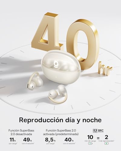 Baseus MC2 Air Auriculares Abiertos, Auriculares de Clip con CloudComfort, SuperBass 2.0, Bluetooth 6.0, 4 Micrófonos con IA para Llamadas nítidas, 40 h de autonomía, IP67, Ligeros 4,9 g