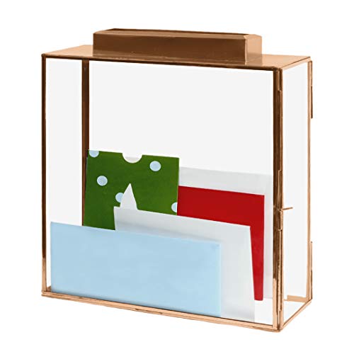 Koyal Wholesale Glass Wedding Card Gift Box Holder, Reception Drop Box, Large Pillar Candle Holder, Modern Lantern Table Decor, Geometric Wedding Decor (Copper, 15.5 x 11.5 x 4-Inch)