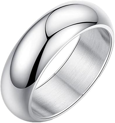 FJYOURIA 7MM Men's Women's Gold/Silve Plated Stainless Steel High Polished Plain Finger Ring Pure Colour Wedding Band Ring