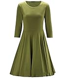 OUGES Women's 3/4 Sleeve Casual Cotton Flare Dress