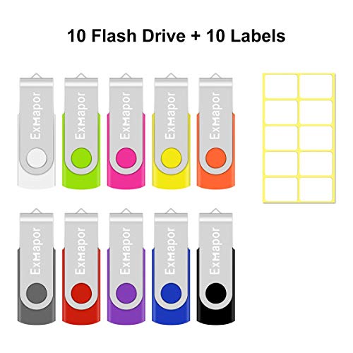 USB Flash Drive Bulk 10 Pack, Exmapor 16GB USB Thumb Drive Swivel Metal