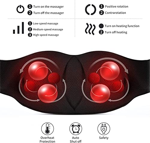 Neck Massager with Heat, Shiatsu Back Neck and Shoulder Massager, Electric Deep Tissue 4D Kneading Massage, Use at Home, Office, Car- Best Gifts for Women Men