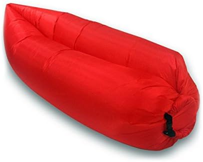 Trumpo Inflate Portable Lazy Lounger Sleeping Bag, Outdoor Indoor Air Sleep Sofa Laybag Couch Bed, Nylon Waterproof Collapsible, Beanbag for Lounging, Summer Camping, Beach, Fishing (Red)