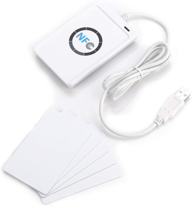DEWIN RFID Reader, NFC Reader Writer ACR122U ISO 14443A/B Card Reader with Free Software in White, Contactless Smart Card Reader Writer