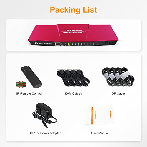 TESmart KVM Switch DisplayPort, 4 Port KVM Box, UHD 4K60Hz RGB 444