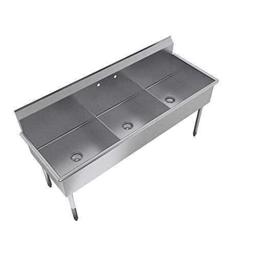 Elkay 3 Compartment Professional Grade Commercial Kitchen Stainless Steel Sink, 18"W x 21"L x 12"D - Thumbnail 3