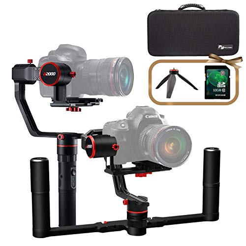FeiyuTech a2000 3-Axis DSLR Camera Gimbal, Dual Handheld KIT, Upgrade Version, Payload Upgrade to 250-2500g, Compatible with Nikon/Sony/Canon Series Camera and Lens, with Case & 32 GB SD Card