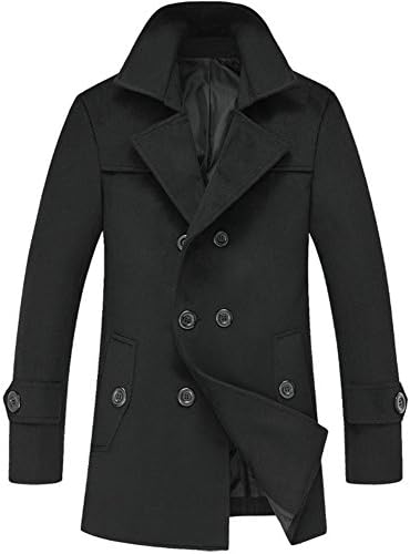 SZAWSL Mens Double-Breasted Peacoat Jacket Winter Warm Wool Reefer Jacket Trench Coat