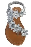 Elegant Women's Fashion Silver Color Hawaiian Flowers Gladiator Flat Sandals