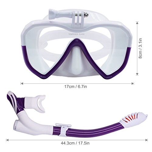 Startostar Snorkel Set, Camera Mount Panoramic View Diving mask, Innovative Air-Water Separated Channel & Anti-Fog Tempered Glass Lens with Gopro Adapter, Adjustable Straps & Silicone Mouthpiece