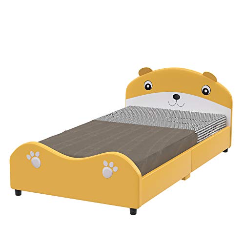 mecor Children Toddler Bed Twin Size Cute Bear Upholstered Platform