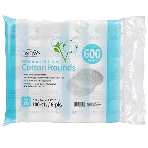 ForPro Premium Stitched Cotton Rounds, 100 Pure Cotton Pads for