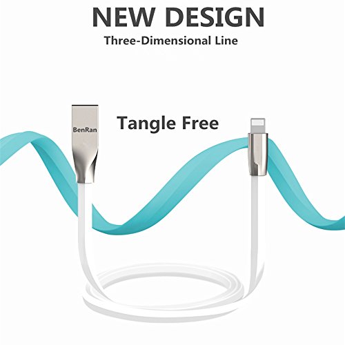 BenRan Lightning to USB Cable – 3.3 Feet /1 M Zinc Alloy Rhombus Charging Cable 2in1 Fast USB Charging cable for iOS & Android Systems (Blue, 3ft/1M) - Thumbnail 2