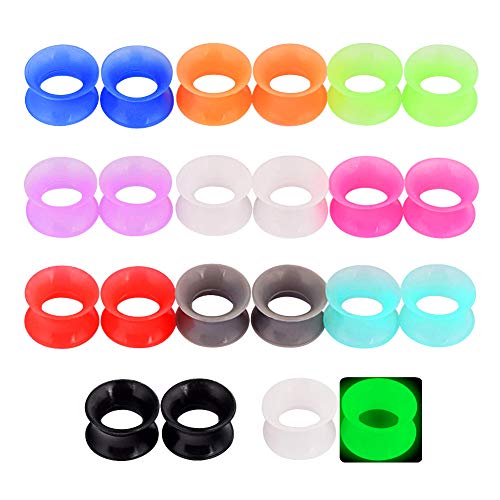 Longbeauty 11 Pair Thin Silicone Ear Skin Flexible Flesh Double Flared Ear Tunnels Expander Plugs Stretcher 11 Colors-10mm - Thumbnail 7