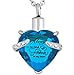 PREKIAR Heart Cremation Urn Necklace for Ashes Urn Jewelry Memorial Pendant with Fill Kit and Gift Box - Always on my mind forever in my heart (Sky blue)