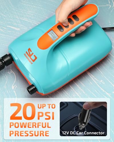 Swonder 20PSI High Pressure Digital Electric Air Pump for Stand Up Paddle Board | Kayak | Tent, SUP Inflator with Intelligent Dual Stage & Auto-Off, Two Colors
