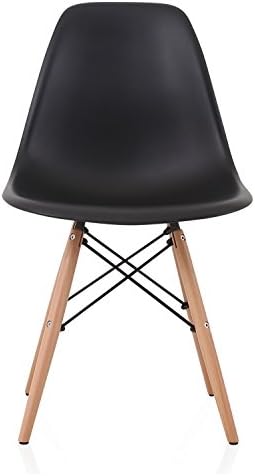 CozyBlock DSW-BLK-2 Molded Plastic Dining Shell Chair with Birch Wood Eiffel Legs, Set of 2, 20" L x 18.5" W x 31.5" H, Black, x x