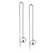 925 Sterling Silver Round Ball Bead Minimalist Bar Threader Long Dangle Statement Earrings, 78mm