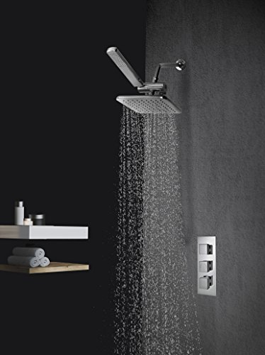 AMG - Manhattan High Pressure Rainfall Shower Head Set (117 Jets - Combined) with Modern Design, Chrome Finish with Water Diverter and Hose.
