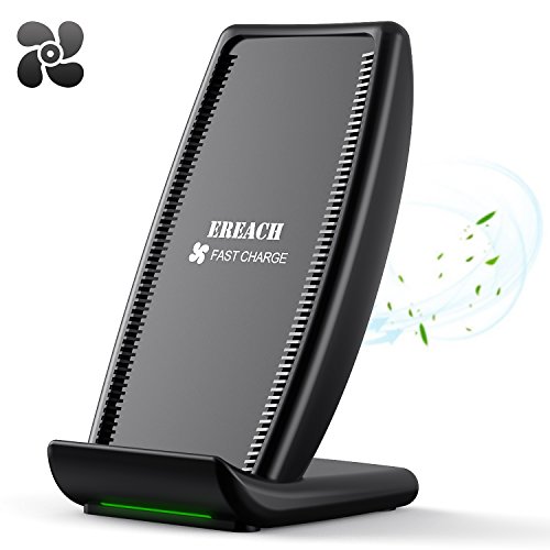 Fast Wireless Charger iPhone X Qi Fast Wireless Charging Pad Stand with Cooling Fan for Samsung Galaxy Note 8 S8 Plus S7 S7 Edge Note 5 S6 Plus and Standard charger for Apple iPhone X 8 8 Plus (black)