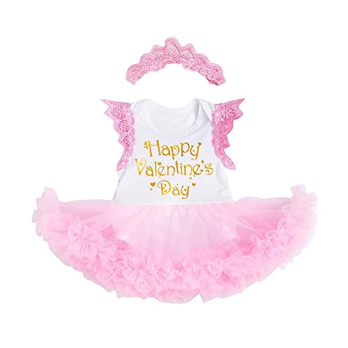 Kehen Newborn Baby Girl 2pcs Valentine's Day Outfit Sleeveless Letter Tutu Dress+Lace Headband (Pink, 3-6 Months) - Thumbnail 6