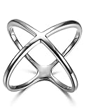 DEESSEYE Stainless Steel Ring Gold Plated Women Criss Cross Ring, Size 7-10 (White, 10)