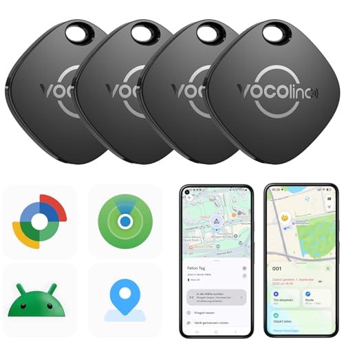 Android Tag Alternative 4er Pack, Smart Key Tracker Kompatibel mit Apple Wo Ist & Google Mein Gerät Finden APP, Bluetooth Key Finder für Geldbeutel/Gepäck/Taschen/Koffer, IP67 Wiederaufladbar
