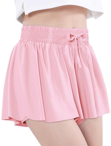 EXARUS Girls Flowy Butterfly Shorts Athletic 2 in 1