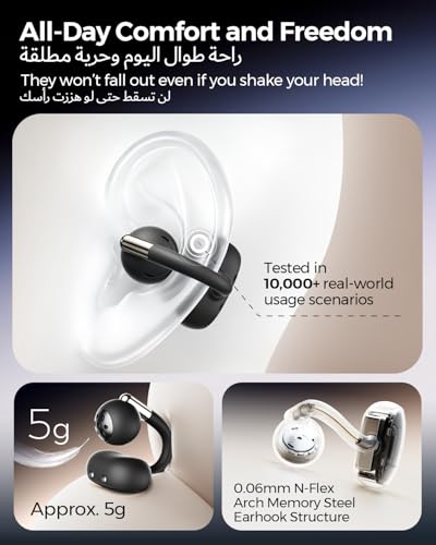 SOUNDPEATS Clip1 Open Ear Earbuds, Premium Dolby Audio & Hi-Res Clip on Headphones, Bluetooth 5.4 Wireless Earphones with AI ENC Noise Cancellation, LDAC, 40H Playtime, IPX5, Fast Charging