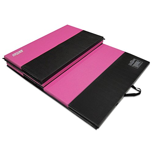 Gymnastics Mat for kids, 4'x10'x2" Gymnastics Tumbling Exercise Mat High Density EPE Foam Core Folding Gym Mats, Pink/Black Stripe