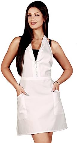 Ladybird Line Rhinestone Water Repellent Two Side Pockets Zipper Apron - Color White