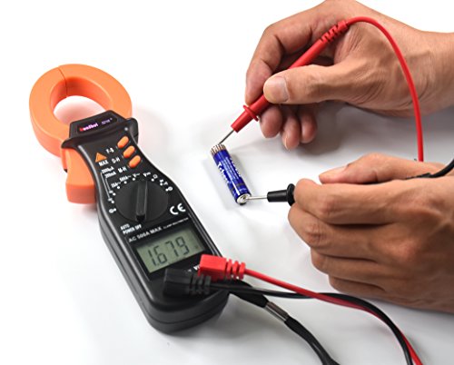 Ruoshui Digital Clamp-On Meter, 1.18 Inch Jaw Opening Auto & Manual Ranging Multimeters MAX Range AC 500 Amp DC 200mA AC DC 600 Volt 20 Mega Ohm with 2 AAA Batteries & Testing Leads