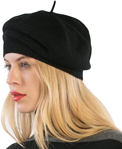 100% Pure Cashmere Knitted Beret Hat for Women