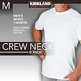 6 Pack Kirkland Signature Men's Crew Neck T-Shirts 100% Cotton Tagless - White