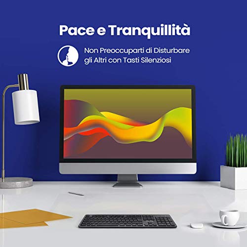 VicTsing Tastiera Wireless, Tastiera Ultrasottile Ergonomica Silenziosa con 12 Scorciatoie Multimediali e Rivestimento Simile al Metallo, Compatibile con Windows 10/8/7/XP/Vista, Mac OS