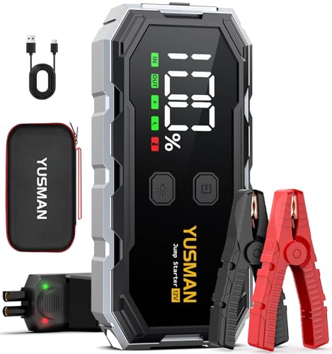 YUSMAN Starthilfe Powerbank für PKW | 9000A Autobatterie Booster für alle Fahrzeuge & 10.0L Diesel mit LED-Taschenlampe, Großdisplay & Springkabel – Ideal für S