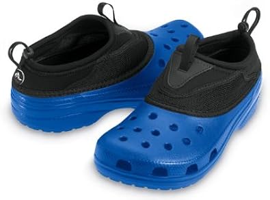 blue and black crocs