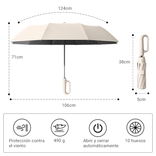 ICHIDO Paraguas Plegable Automático con Hebilla de Anillo, Paraguas de Bolsillo para Lluvia y Sol, Sombrilla Reforzada Resistente al Viento con Protección UV, Portátil para Hombres y Mujeres