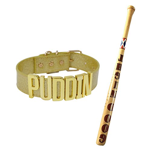Affect Shop Solid Wood Baseball Bat with Choker Cosplay Props (gold choker + bat 2)