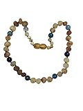 Raw Baltic Amber + Blue/Green Gemstones Necklace by UMAI – Pain Relief from Teething – Unisex– Safely Knotted Beads – Anti-Inflammatory