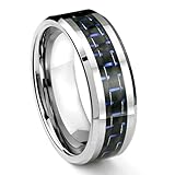 BLUE & BLACK Carbon Fiber Inlay 8MM Men's Tungsten Metal Ring