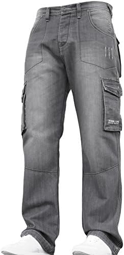 New Mens Designer Heavy Duty Multi Pocket Dark Cargo Combat Denim Jeans Pants All Waist and Leg Sizes