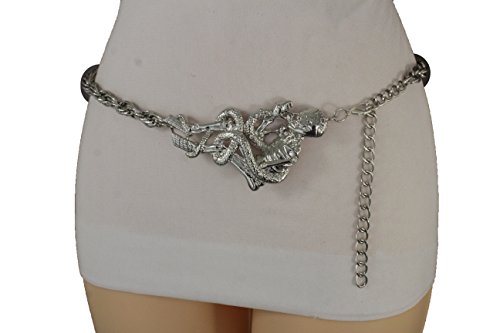 TFJ Women Fashion Belt High Waist Metal Chains Snake Skeleton Skull Buckle Plus M L XL Silver