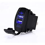 Switchtec 4.2 AMPS-Fast Dual USB Charger Rocker Switch Style Blue LED Back-lit for Boats, Polaris RZR 900, RZR 1000, Ranger, RV, Can Am Spyders, Can Am Maverick, Can AM SxS, Golf Cart, Jeep Wrangler