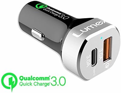 Lumex 2-Port USB Car Charger 6A/39W Quick Charge 3.0 Dual Port with USB Type-C for iPhone 7 / 6s / 6 / 6 Plus, iPad Air 2 / mini 3, Galaxy S6 / Edge / Plus, Note 5, Bluetooth Headsets, GPS and More