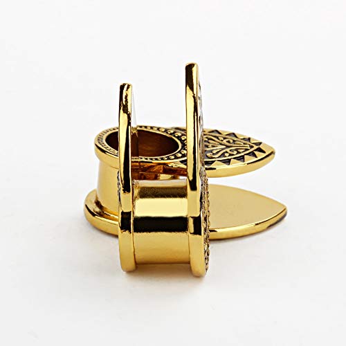 TBOSEN Gold & Black Tribal Ear Tunnels Aztec Plugs Copper Vintage Gauges Earrings Piercings Brass Clip Sold As a pair